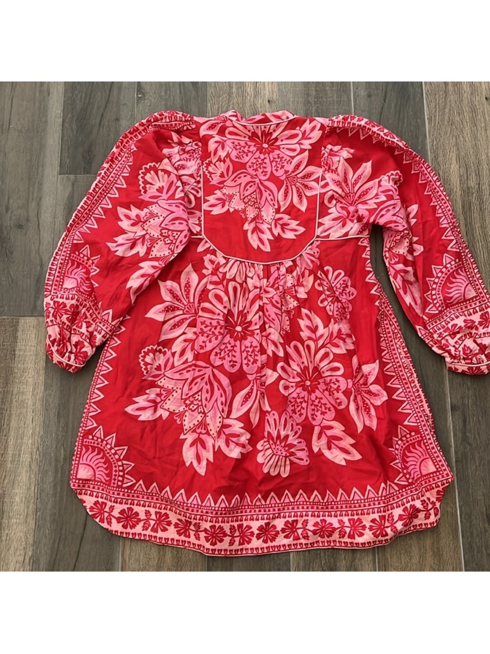 NEW FARM Rio Flora Tapestry Red Long Sleeve Mini Dress - Picture 10 of 11